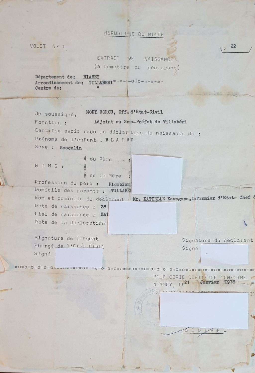 geboortebewijs Niger